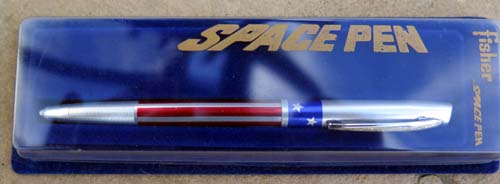 FISHER RED/WHITE and BLUE SPACE PEN WITH PRESSURIZED REFILL. American flag theme.
