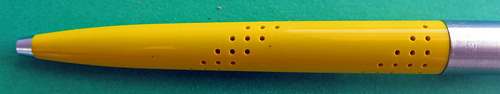 PARKER/MC JOTTER IN PERFERATED YELLOW ACRYLIC. Indented clicker top. Customized by former Parker employee