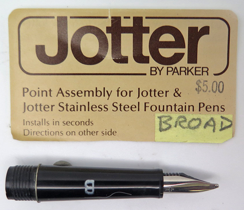#6391: PARKER JOTTER FOUNTAIN PEN NIB/SECTION/FEED. STAINLESS BROAD NIB. In origional packaging w directions