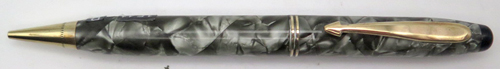 ITEM #3026: PARKER PARKETT PENCIL IN BLACK/GREEN MARBLE. GOLD FILLED TRIM WITH DOUBLE BAND.