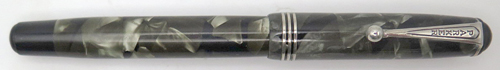 ITEM #1802: PARKER FOUNTAIN PEN IN BLACK/GREY PEARL. THRIPLE BAND. NICKEL PLATED TRIM. "PARKER PEN MADE IN USA 18" NIB IN BROAD/MEDIUM