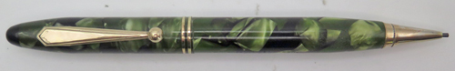 ITEM #3026: PARKER PARKETT PENCIL IN BLACK/GREEN MARBLE. GOLD FILLED TRIM WITH DOUBLE BAND.