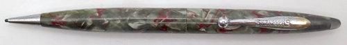 ITEM #3463: SHEAFFER BALANCE PENCIL IN GREY MARBLE WITH RED/BLACK VEINS. CHROME PLATED TRIM. Mechanism works both ways.