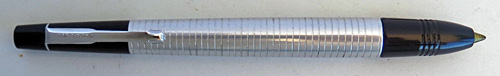 #4580: REYNOLDS "LADIES PEN" 400 BALLPOINT IN ALUMINUM BARREL WITH BLACK TOP. FILLER TIP IS COVERED BY A SLIDING BALL PROTECTOR THAT CLICKS, WHICH IS AN INTEGERAL PART OF THE PEN. ELABORATE DISPLAY CASE CONTAINS A STAMPED OUT ALUMINUM BASE PAINTED BLACK. CONATINS PAPER DIRECTIONS AND GUARANTEE. THE CYLINDER BOX COMES IN VERY CLEAN VELVETEEN LIGHT BLUE WITH REYNOLDS PEN LOGO VISIBLE. 