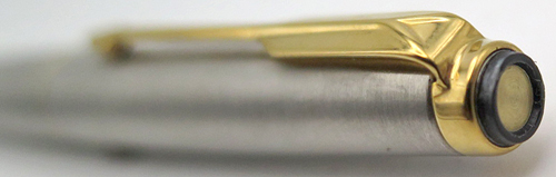 ITEM #6720 4794: PARKER 50 FALCON FLIGHTER FOUNTAIN PEN. GOLD PLATED TRIM. INTERGRAL NIB. TASSIES ARE GOLD PLATED WITH CONCENTRIC BLACK RING ON TOP.