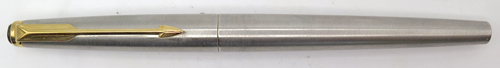 ITEM #6720 4794: PARKER 50 FALCON FLIGHTER FOUNTAIN PEN. GOLD PLATED TRIM. INTERGRAL NIB. TASSIES ARE GOLD PLATED WITH CONCENTRIC BLACK RING ON TOP.