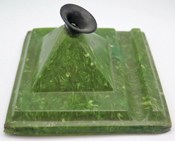 ITEM #5856: JADE GREEN PLASTIC SHEAFFER DESK PEN INSERT FOR DESK LAMP. Most of these are missing from the lamp as they have been lost. This insert is in great condition. Measures 3.5" x 3.38".