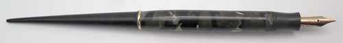 ITEM #5941: PARKER DESK PEN IN MARBLED BLACK/GREEN. GOLD NIB IS MEDIUM "PARKER PEN MADE IN USA". Nib in imprinted with an "8", though the it is not a #8 nib. 