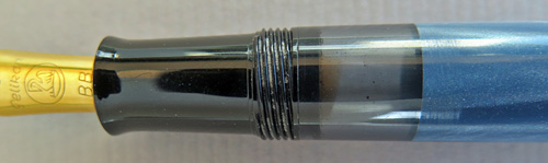 #6223: PELIKAN MODLE 200 IN BLACK WITH BLUE/GREY BINDE, FROM 1980s. NEW OLD STOCK WITH DOUBLE BROAD NIB. PISTON FILLING, NEVER INKED