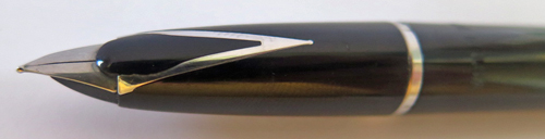 6310: SHEAFFER IMPERIAL TOUCHDOWN IN BLACK WITH BRUSHED STAINLESS. FINE STEELE NIB WITH DOLPHINE NOSE. ORIGINAL LABEL ON CAP SAYS "SHEAFFER 440 FINE"