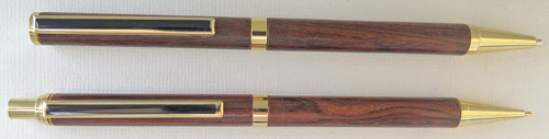 6339: BALL POINT PEN & PENCIL SET IN TURNED BOCOTE WOOD. PEN USES CROSS REFILL. PENCIL HAS SIZE .02"/,55 mm LEADS