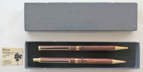 6339: BALL POINT PEN & PENCIL SET IN TURNED BOCOTE WOOD. PEN USES CROSS REFILL. PENCIL HAS SIZE .02"/,55 mm LEADS