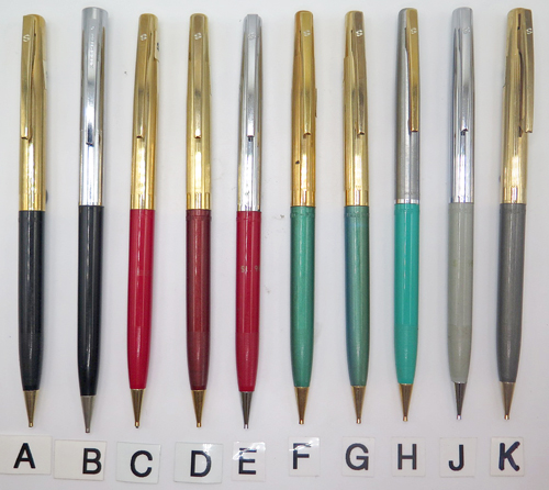 ITEM #6387: SHEAFFER STYLIST NOS PENCILS. COME IN VAIROUS COLORS, PLEASE INDICATE CORRESPONDING LETTER WHEN ORDERING