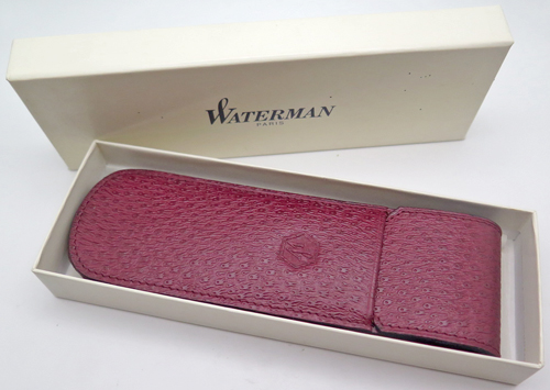 ITEM #6481: FRENCH MADE WATERMAN LEATHER CASE. IN BURGUNDY. HOLDS 2 PENS. NOS, NEVER USED