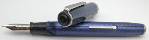 ITEM #6580: ESTERBROOK LJ FOUNTAIN PEN IN BLUE MARBLE. CHROME TRIM. NIB IS STAINLESS IN BROAD/MEDIUM, NO 2668.