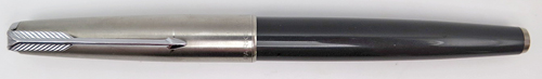 ITEM #6582: PARKER 61 FOUNTAIN PEN CAPILLARY FILLER IN GREY WITH CHROME TRIM. CAP IS BRUSHED STAINLESS. NIB IS 14K IN MEDIUM.