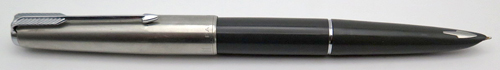 ITEM #6582: PARKER 61 FOUNTAIN PEN CAPILLARY FILLER IN GREY WITH CHROME TRIM. CAP IS BRUSHED STAINLESS. NIB IS 14K IN MEDIUM.