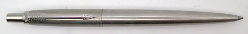 ITEM #6628: PARKER CLASSIC CLICKER BALLPOINT IN BRUSHED STIANLESS. GOLD PLATED TRIM.