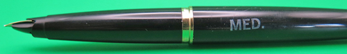 ITEM #6681: PARKER 45 DESK FOUNTAIN PEN IN BLACK WTIH GOLD TRIM. 14K NIB IN MEDIUM. CLEAR CHALK MARK ON BARREL. 