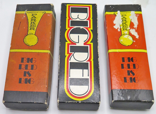ITEM #6731: LOT OF 3 PARKER BIG RED PENS IN BOX. PENS WORK.