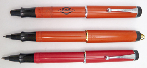 ITEM #6731: LOT OF 3 PARKER BIG RED PENS IN BOX. PENS WORK.