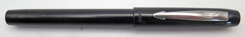 ITEM #6753: PARKER FOUNTAIN PEN IN BLACK PLASTIC (MAYBE REFLEX MODEL?) CARTRIDGE FILLER. BROAD NIB. PADDED SECTION