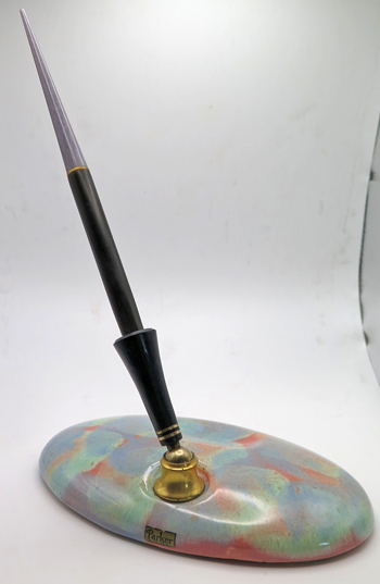 ITEM #6799: PARKER CERAMIC DUOFOLD DESK BASE IN TUTI FRUTI (RAINBOW) COLOR. 