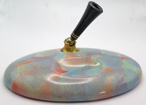 ITEM #6799: PARKER CERAMIC DUOFOLD DESK BASE IN TUTI FRUTI (RAINBOW) COLOR. 