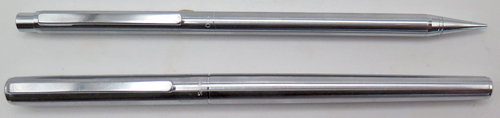 ITEM #6832: SAILOR CHALANA FOUNTAIN PEN AND PENCIL SET IN BRUSHED STEEL. SUPER SLIM. STEEL. MEDIUM "SAILOR MADE IN JAPAN" NIB IN STEEL