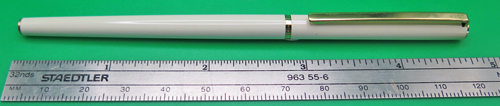 ITEM #6833: SAILOR ULTRA SLIM CHALANA FOUNTAIN PEN. IVORY LACQUER WITH BLACK SECTION + BURGUNDY JEWELS. "JAPAN" ON CAP JEWEL. , NEW OLD STOCK. IN BOX. MADE IN JAPAN