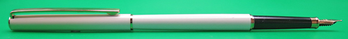 ITEM #6833: SAILOR ULTRA SLIM CHALANA FOUNTAIN PEN. IVORY LACQUER WITH BLACK SECTION + BURGUNDY JEWELS. "JAPAN" ON CAP JEWEL. , NEW OLD STOCK. IN BOX. MADE IN JAPAN