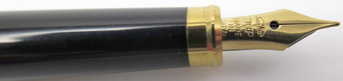 ITEM #6834: SAILOR ULTRA SLIM CHALANA FOUNTAIN PEN IN BLACK LACQUER. FINE SAILOR NIB "TIGP MADE IN JAPAN". BLACK DOUBLE JEWEL. GOLD PLATED TRIM. NEW OLD STOCK IN BOX. COMES WITH SLIM CARTRIGE PACK OF 4 IN BLACK.