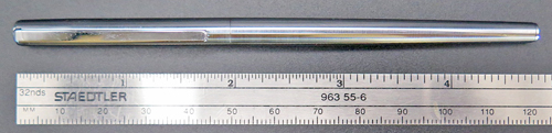 ITEM #6835: SAILOR ULTRA SLIM CHALANA FOUNTAIN PEN IN BRUSHED CHROME. BLUE DOUBLE JEWEL. 14K F "SAILOR" NIB. NEW OLD STOCK IN BOX. Part #11-0318.