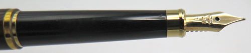 ITEM #6838: SAILOR CHALANA ULTRA SLIM IN BROWN LACQUER W BLACK SECTION + JEWELS, 14K "SAILOR" NIB IN EXTRA FINE. GOLD PLATED TRIM. 