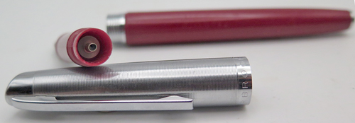 ITEM #6873: ESTERBROOK SAFARI FOUNTAIN PEN IN RED WITH STRIPED CHROME CAP. CARTRIDGE FILLER. NIB mo 1550.