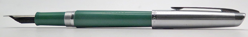 ITEM #6874: ESTERBROOK SAFARIN FOUNTAIN PEN IN DARK GREEN WITH STRIPED CHROME CAP. CARTRIDGE FILLER. NIB mo 1550, EXTRA FINE. 