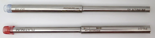 ITEM #D31: PILOT TOOL. DOUBLE SIDED SPANNER FOR PILOT ELITE, MYU + PLATINUM FOUNTAIN PENS. THIS TOOL REMOVES THE PINK AND BLUE ROUND, PLASTIC NUTS THAT HOLD THE PEN TOGETHER. We recomend using an ultra sonic cleaner on your pen before using the D31 tool. It will loosen up the dried ink and other gunk that might be in your pen. 