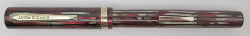 DIAMOND POINT FOUNTAIN PEN IN RED/GREY MARBLED VERTICAL STRIPES
