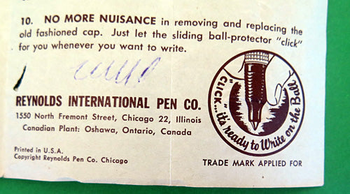 REYNOLDS "LADIES PEN" 400 BALLPOINT IN ALUMINUM BARREL WITH BLACK TOP