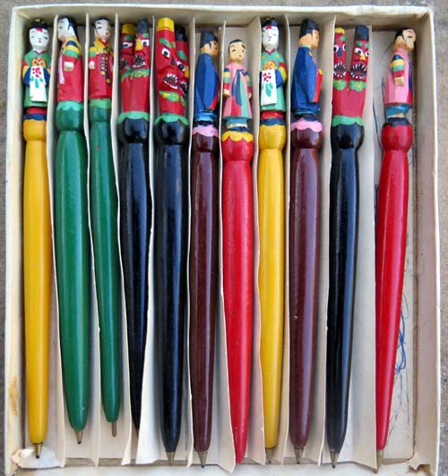 Korean Ballpoint Pens, Carved + Hand Painted, Set of 11