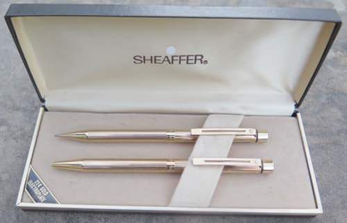 Sheaffer Targa in Striped Gold, Set of Pencil + Ballpoint