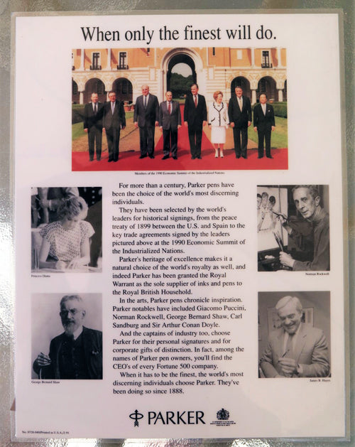 Parker Pen Point of Sale Counter Display featuring Princess Diana, Norman Rockwell, George Bernard Shaw, George Bush & Margaret Thatcher