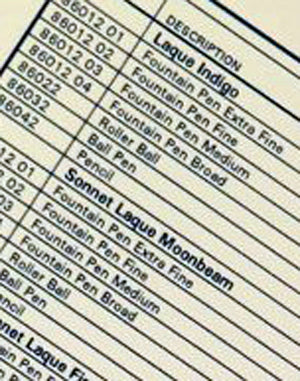 Parker Pen Inventory Sheets