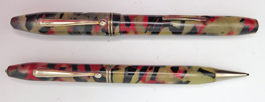 Arnold Fountain Pen and Pencil Set in Red/Grey/Black Marble