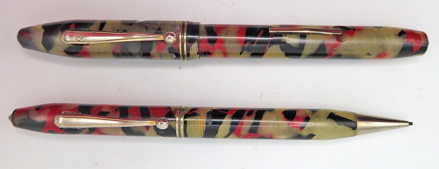 Arnold Fountain Pen and Pencil Set in Red/Grey/Black Marble