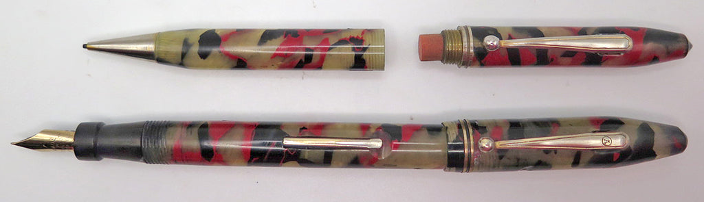 Arnold Fountain Pen and Pencil Set in Red/Grey/Black Marble