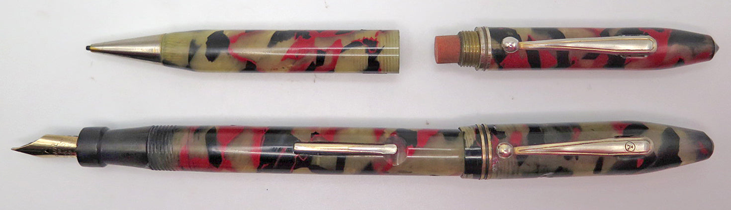 Arnold Fountain Pen and Pencil Set in Red/Grey/Black Marble