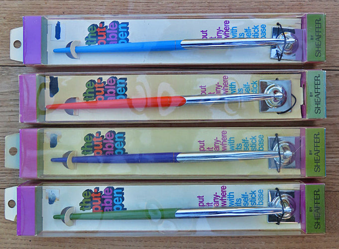 SHEAFFER PUTABLES, INSTANT, SELF ADHESIVE BALL POINT DESK PENS & BASES