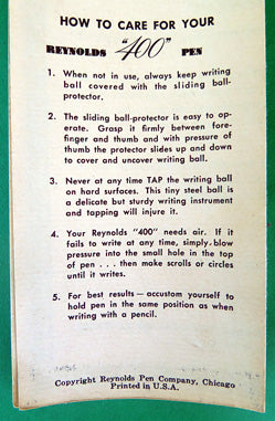 REYNOLDS 400 BALLPOINT "PEN FOR MEN" IN BLACK