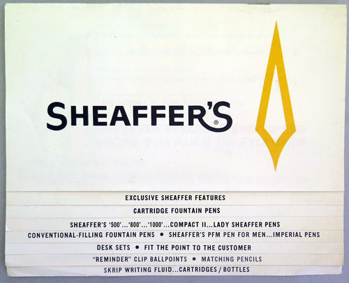 SHEAFFER SELLING TOOL DATED MARCH 1962